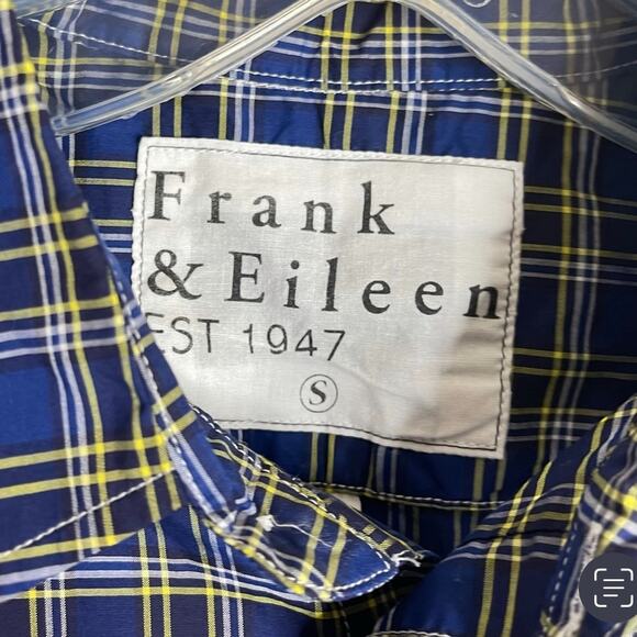 Frank & Eileen Blue Yellow Plaid Long Sleeve Button Down Shirt Size Small - Picture 3 of 3